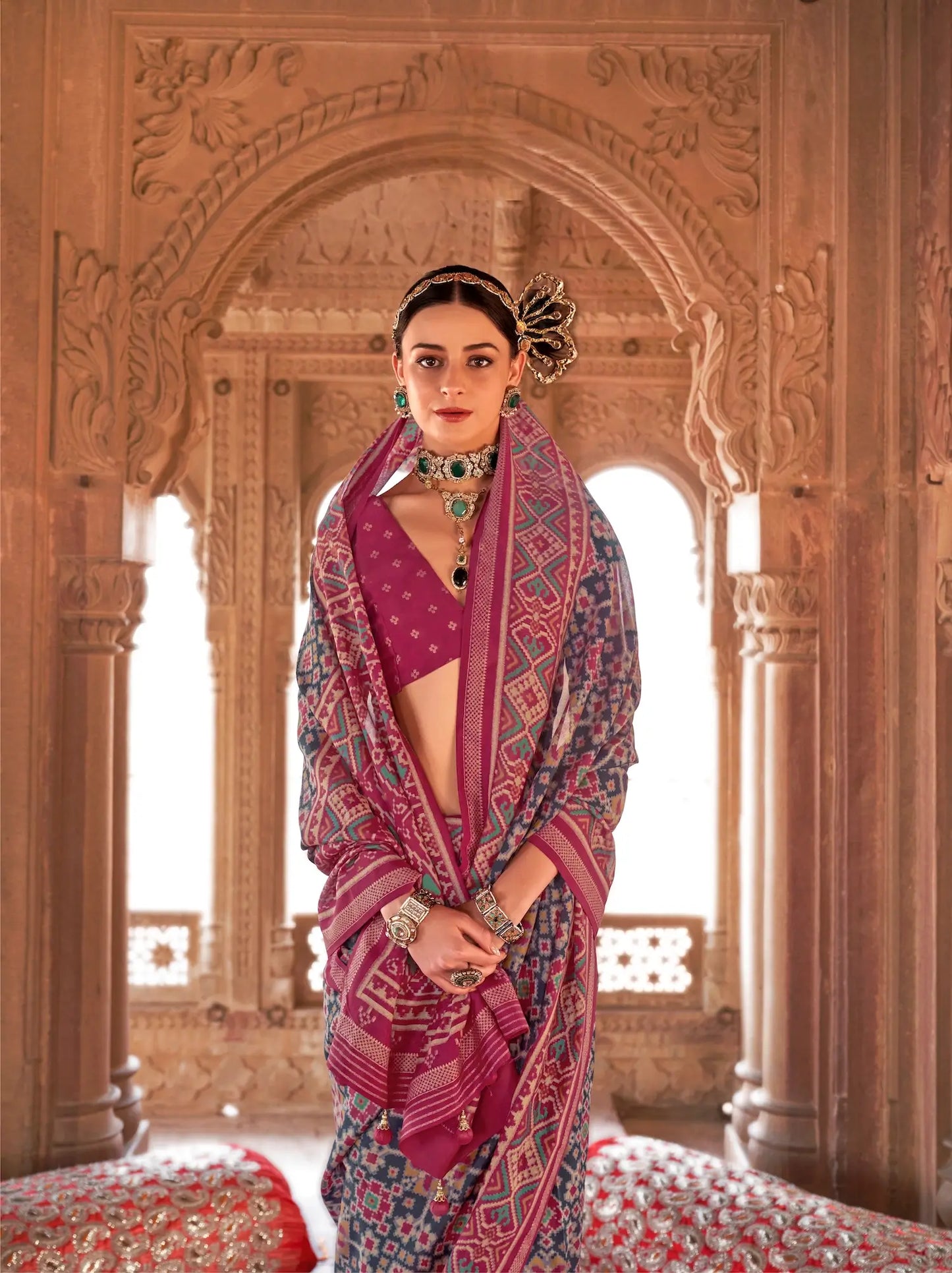 Nile Blue Georgette Patola Saree