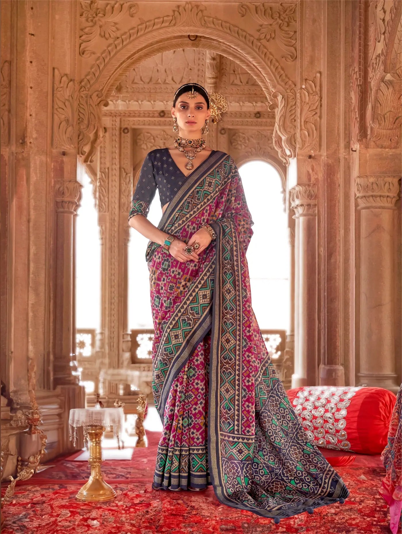 Magenta Pink Georgette Patola Saree