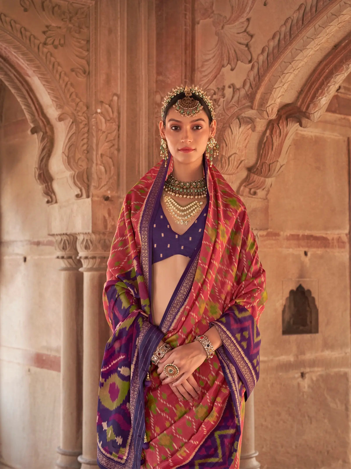 Peach Pink Georgette Patola Saree