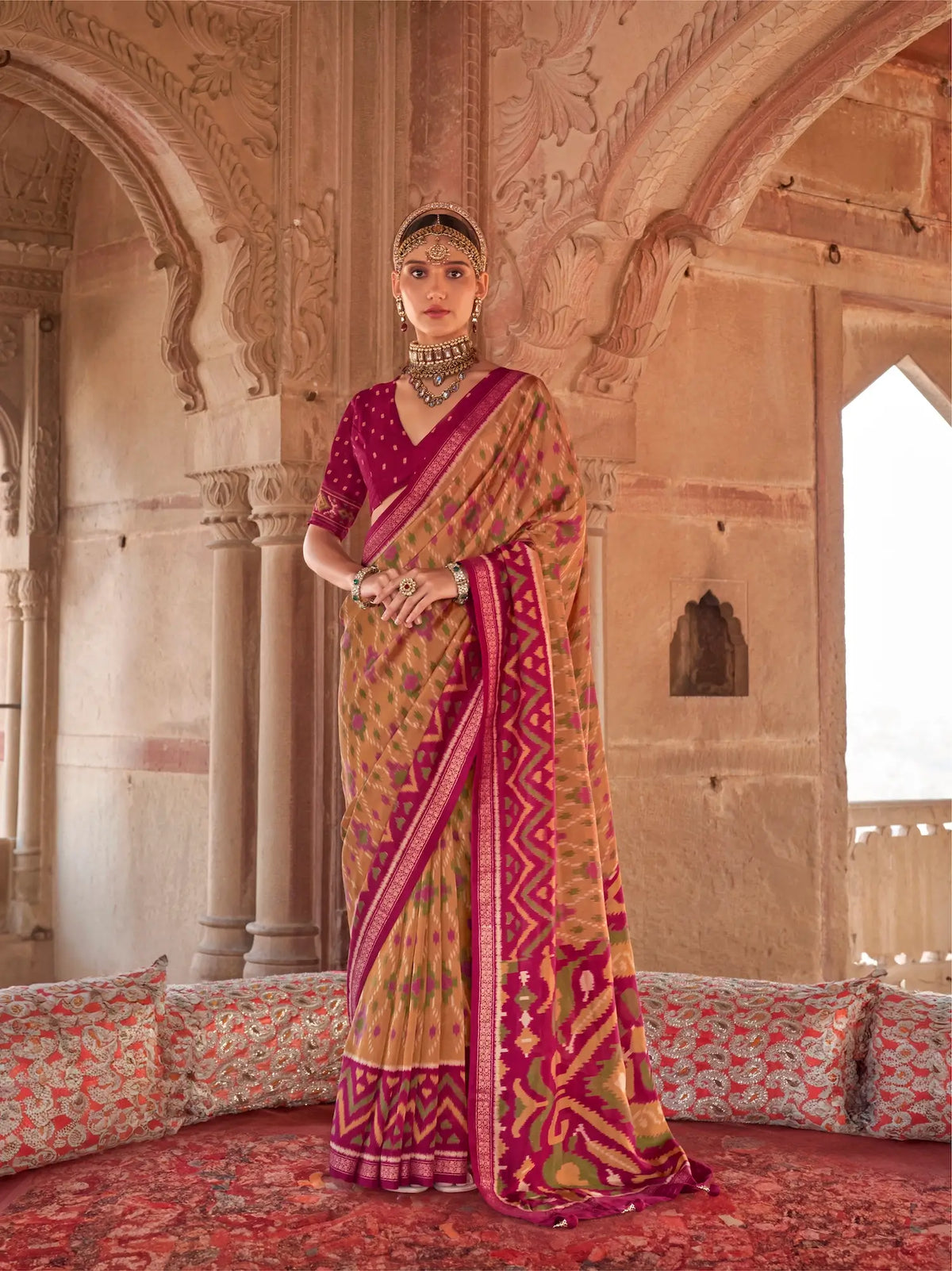 Mustard Yellow Georgette Patola Saree