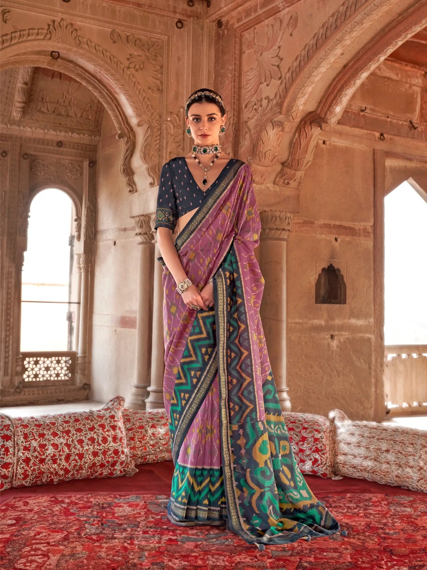 Lavender Georgette Patola Saree