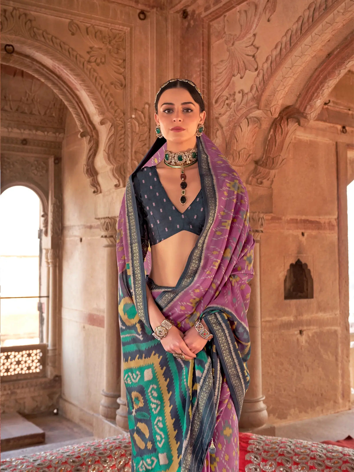 Lavender Georgette Patola Saree
