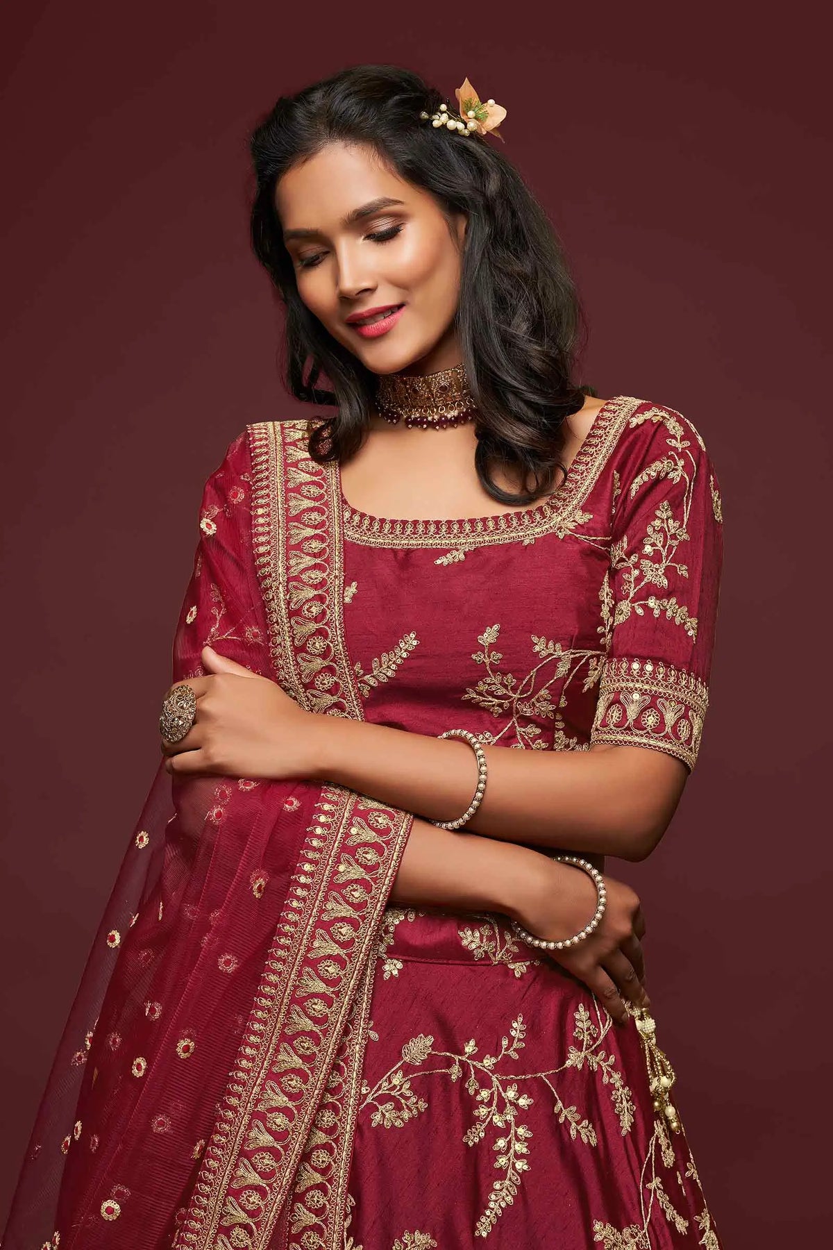 Maroon Silk Lehenga Choli With Thread Zari Dori And Sequins Embroidery Work