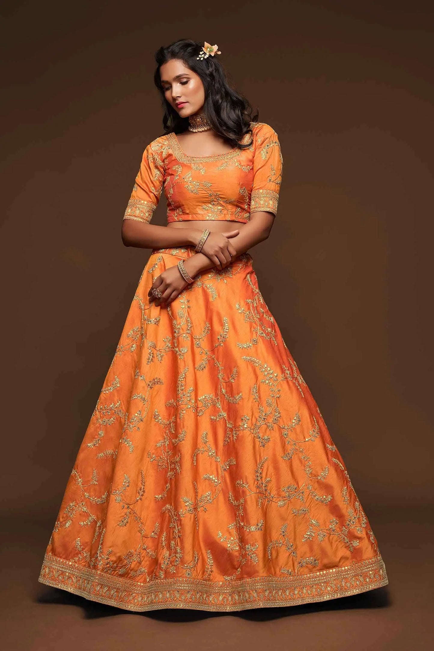 Neon Silk Lehenga Choli With Thread Zari Dori And Sequins Embroidery Work
