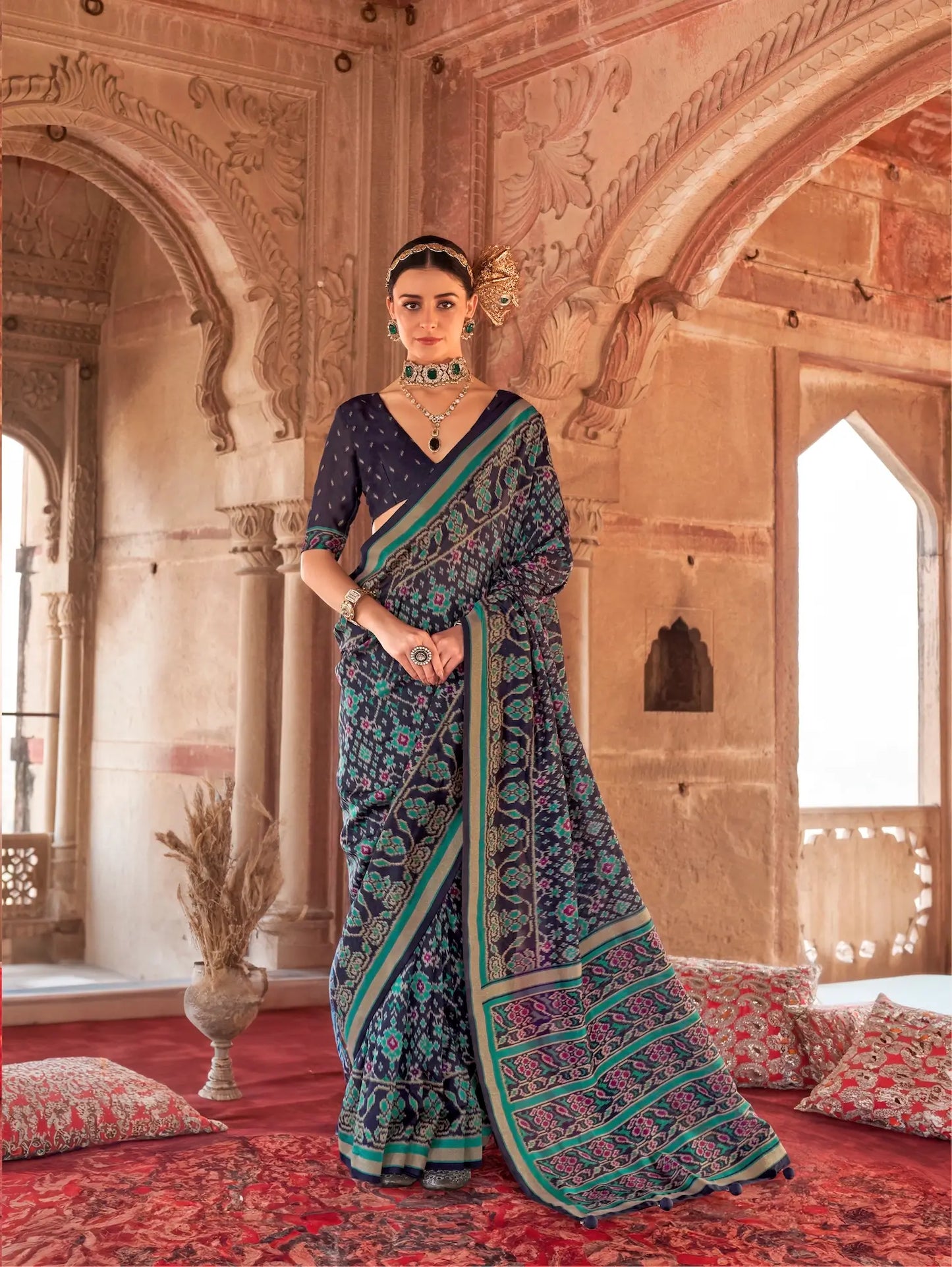 Navy Blue Georgette Patola Saree