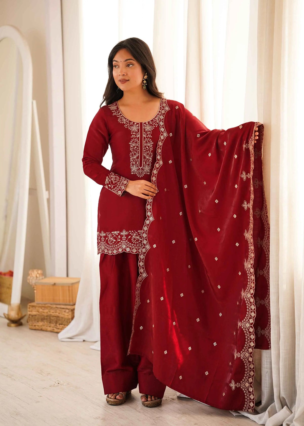 Red devil Embroidered Silk Salwar Suit
