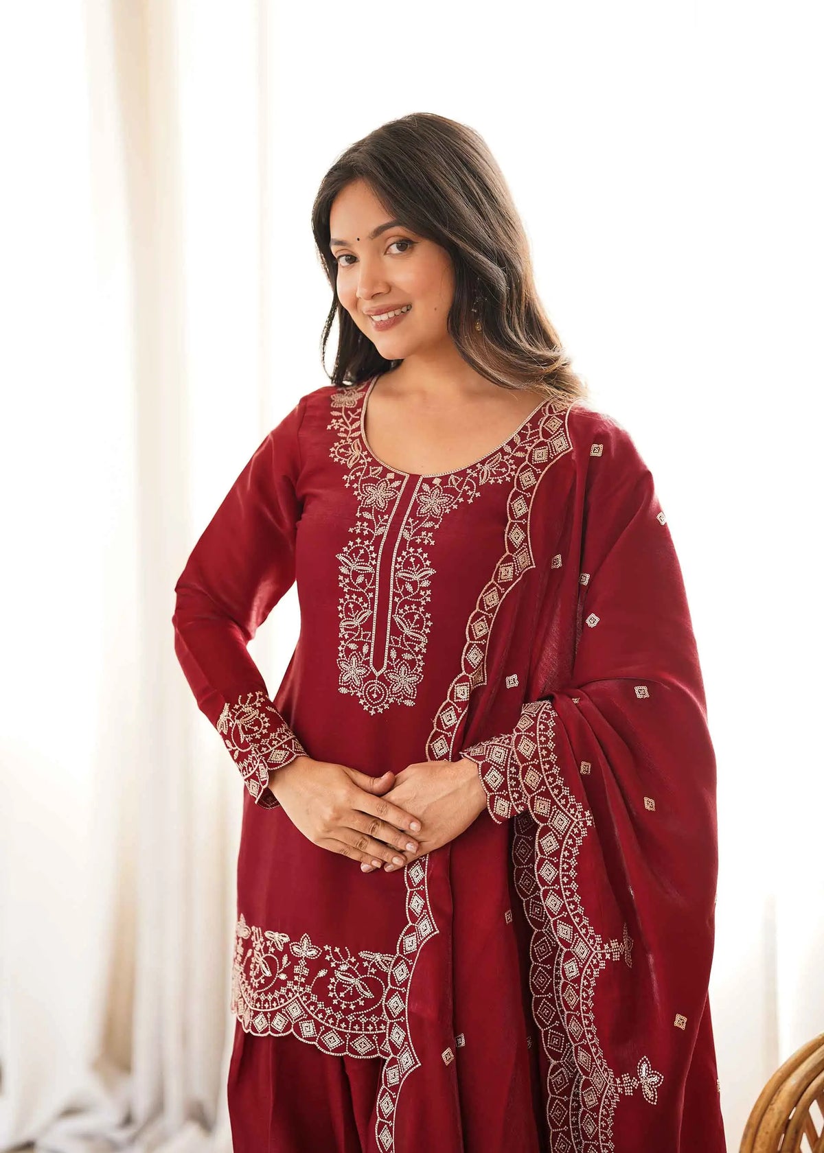 Red devil Embroidered Silk Salwar Suit