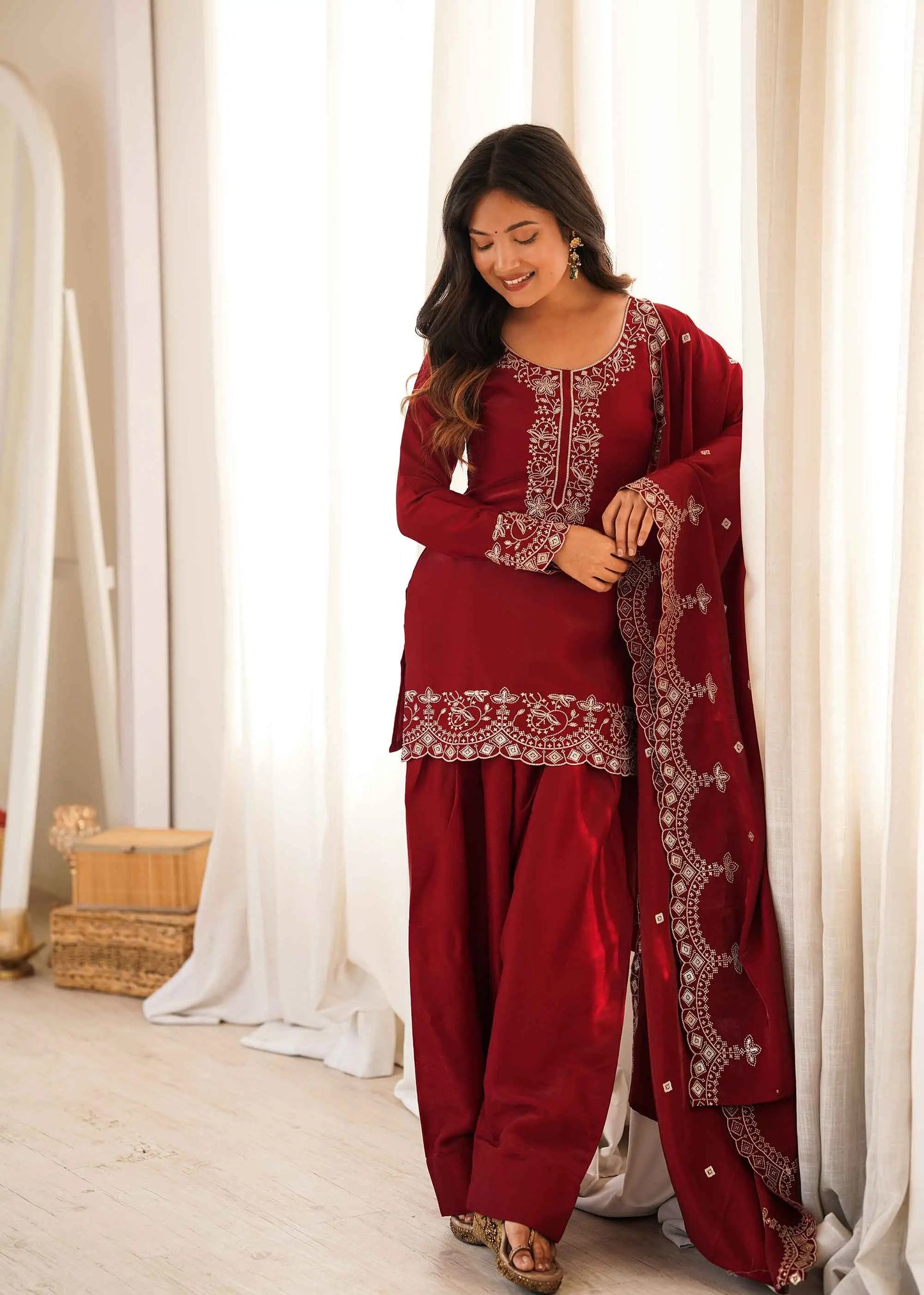 Red devil Embroidered Silk Salwar Suit