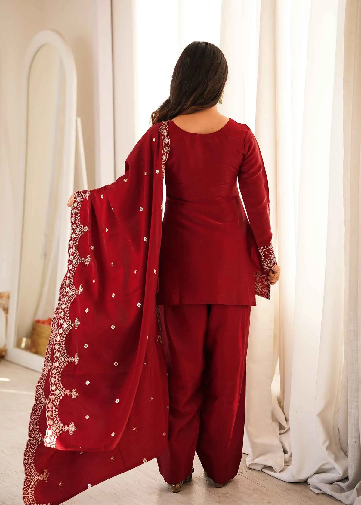 Red devil Embroidered Silk Salwar Suit