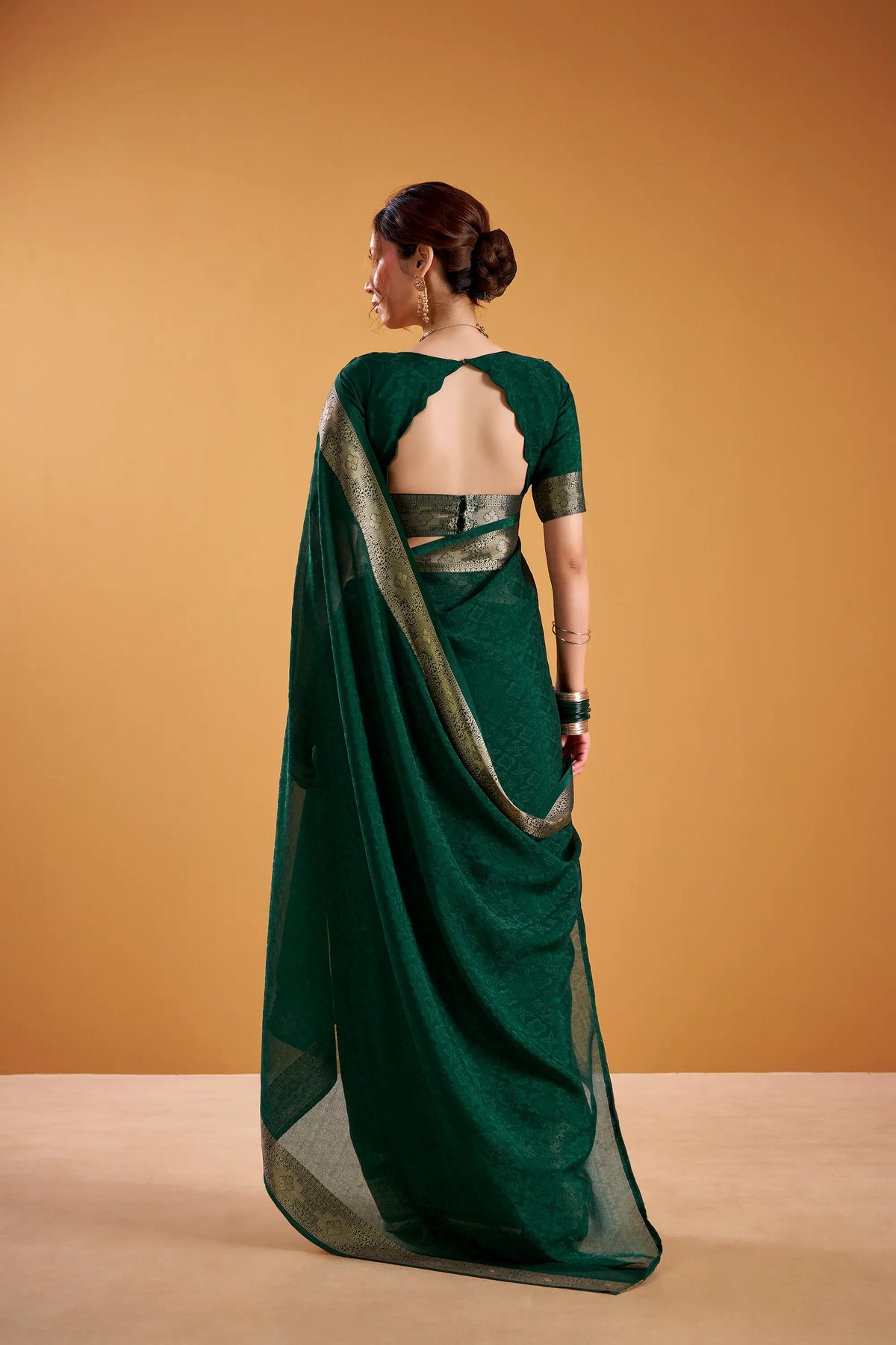 Dark Green Poly Shimmer Zari Weaving Saree