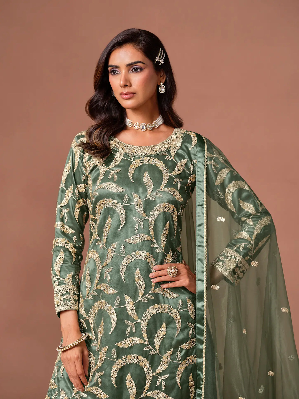 Sage Green Embroidered Salwar Suit