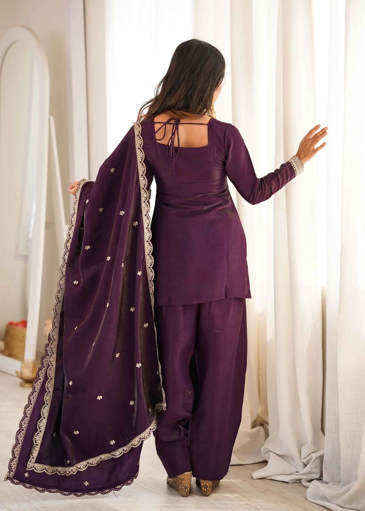 Plum Purple Embroidered Silk Salwar Suit