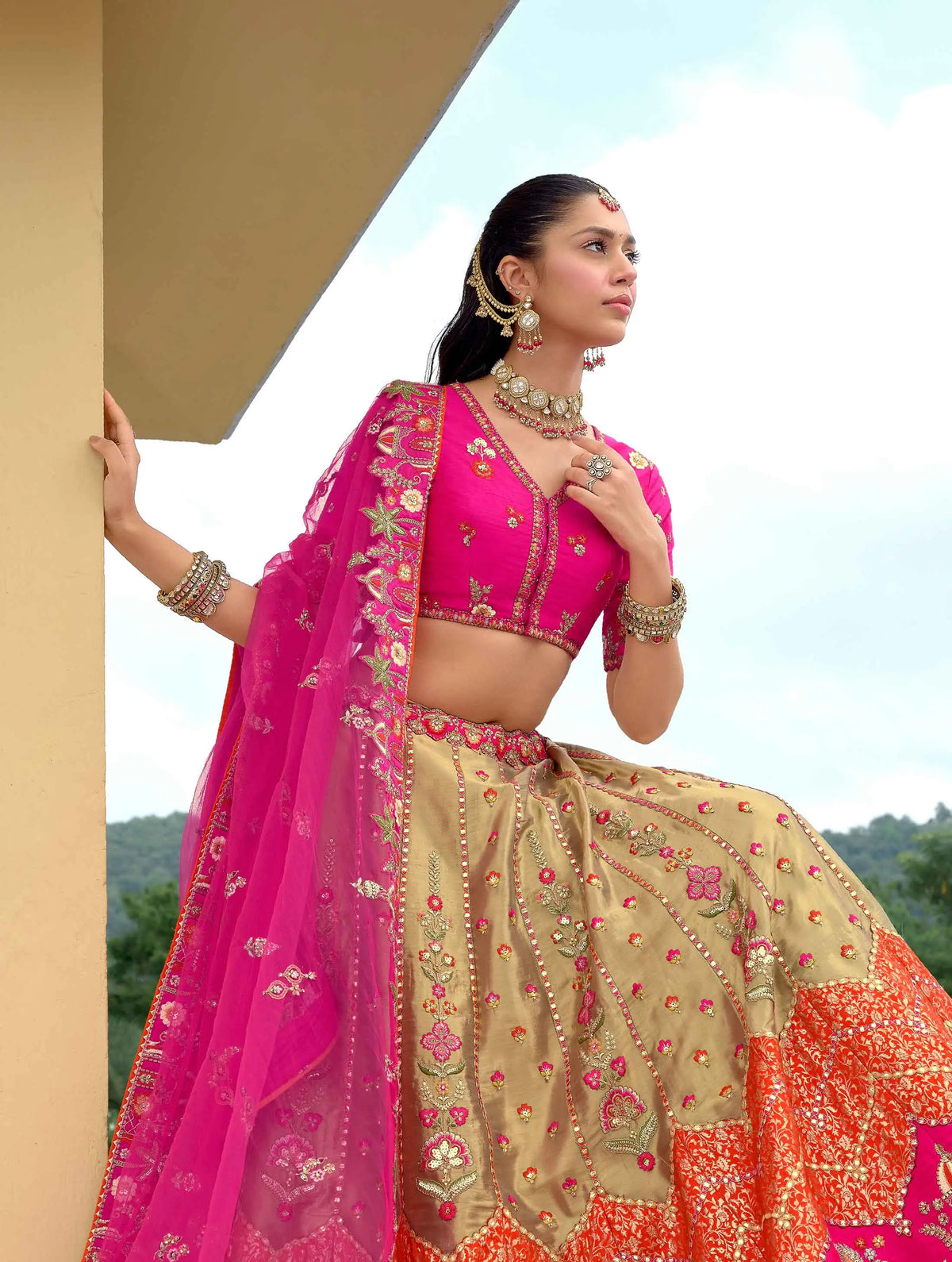 Designer Dark Pink Embroidery Work Lehenga