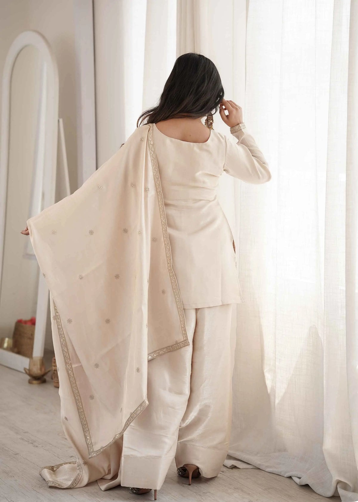 Beige Embroidered Silk Salwar Suit