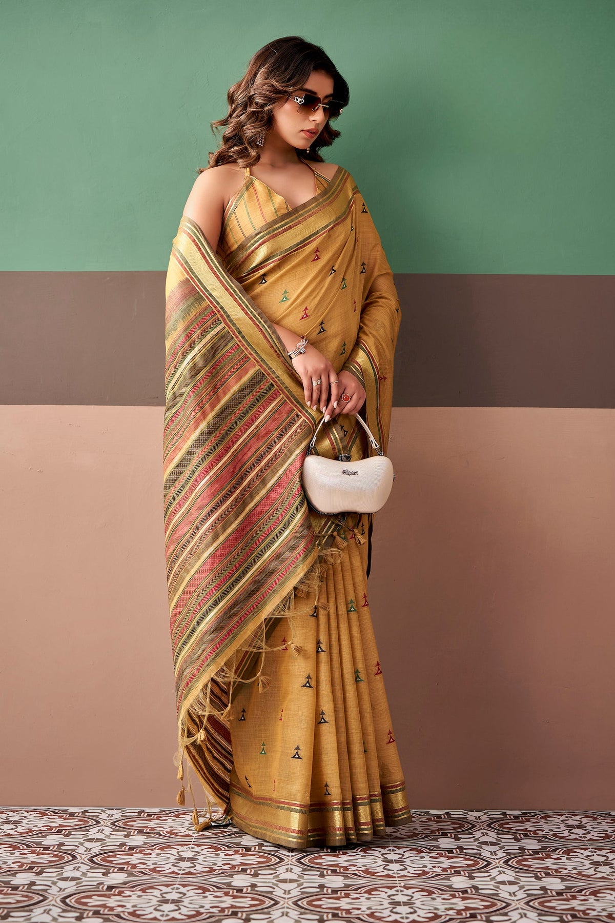 Mustard Gold Cotton Weaving Saree