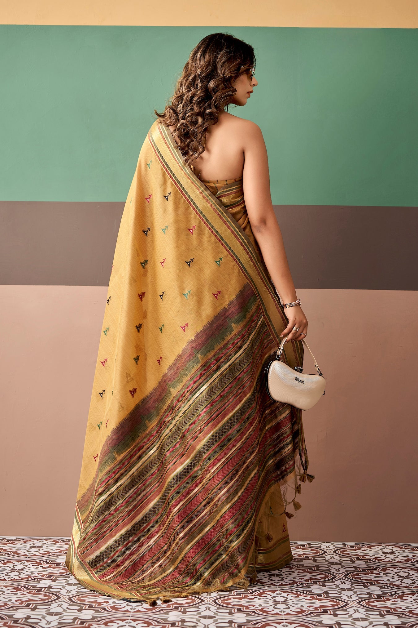 Mustard Gold Cotton Weaving Saree
