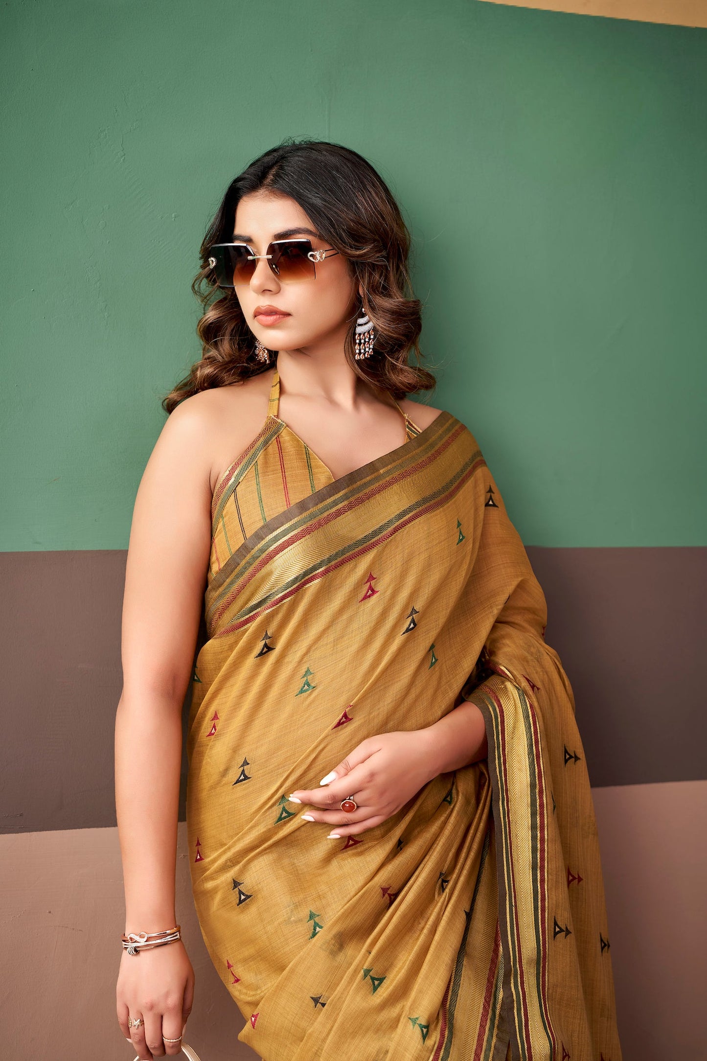 Mustard Gold Cotton Weaving Saree