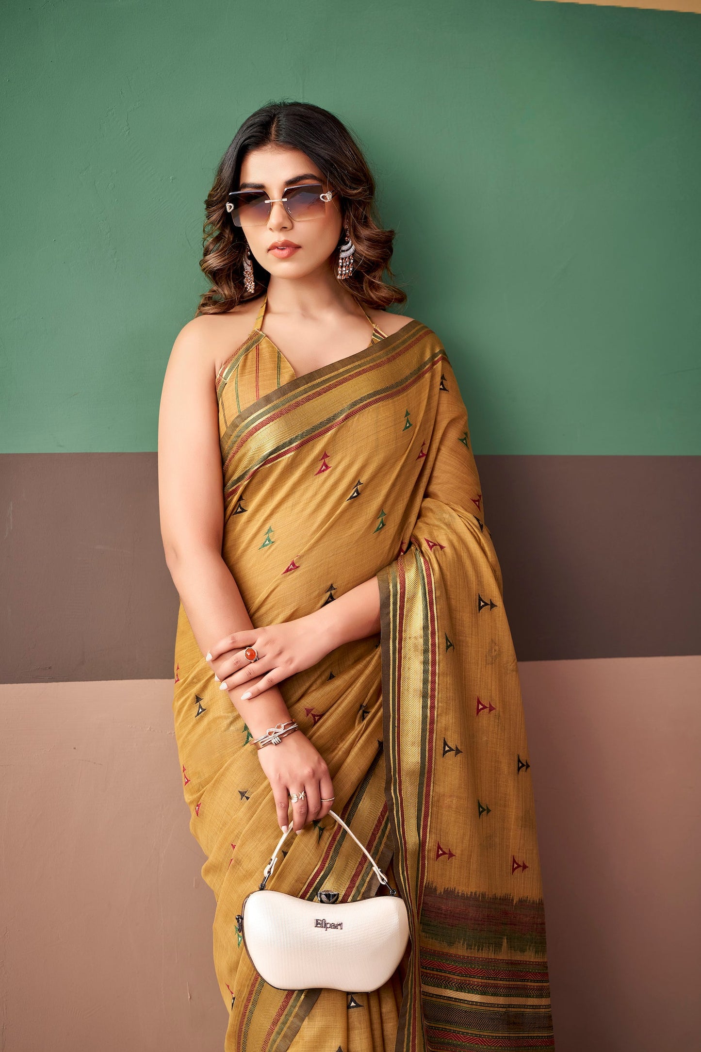 Mustard Gold Cotton Weaving Saree