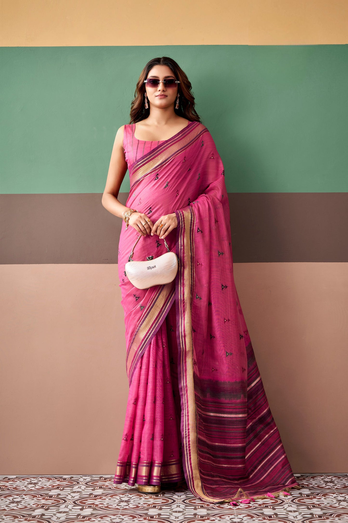 Hot Pink Cotton Weaving Saree