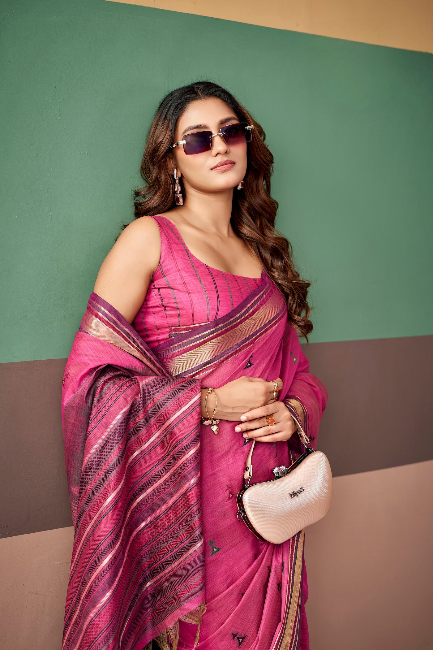 Hot Pink Cotton Weaving Saree