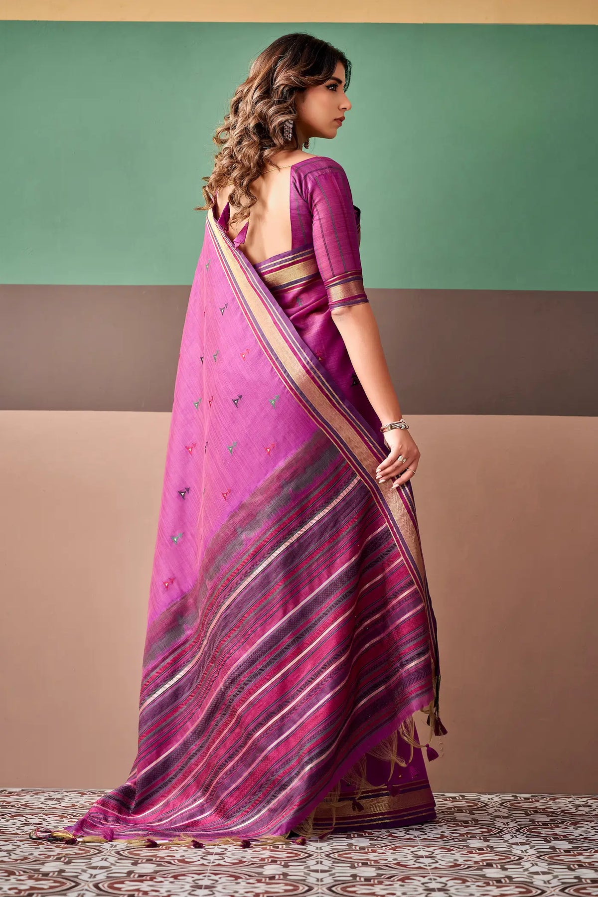 Warm Purple Cotton Weaving Saree