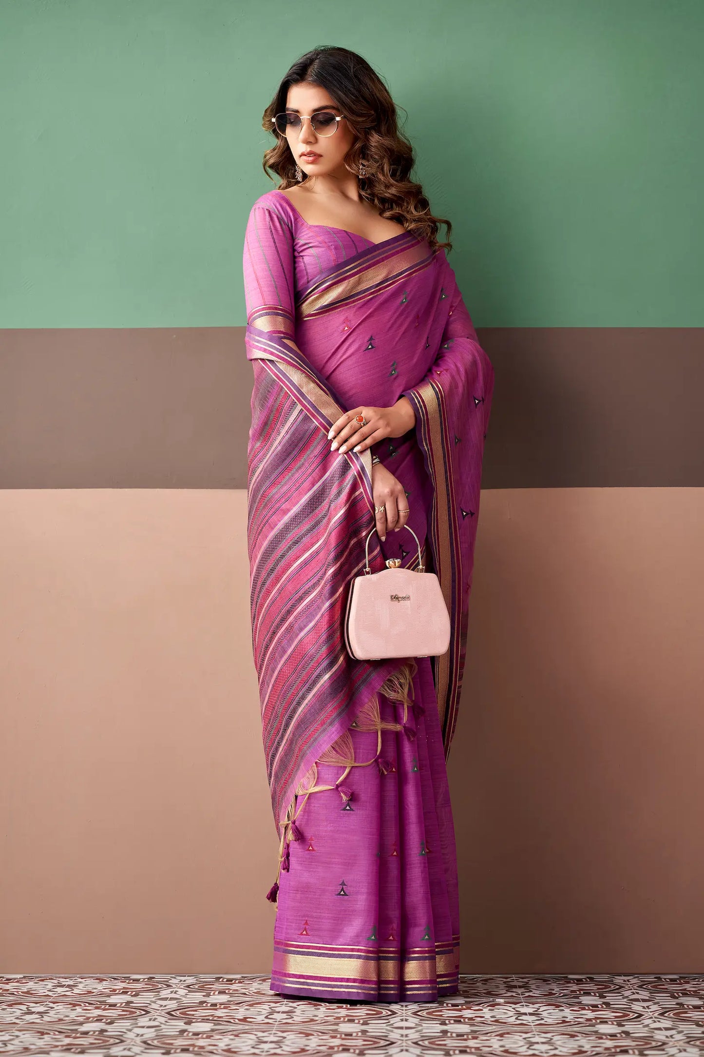 Warm Purple Cotton Weaving Saree