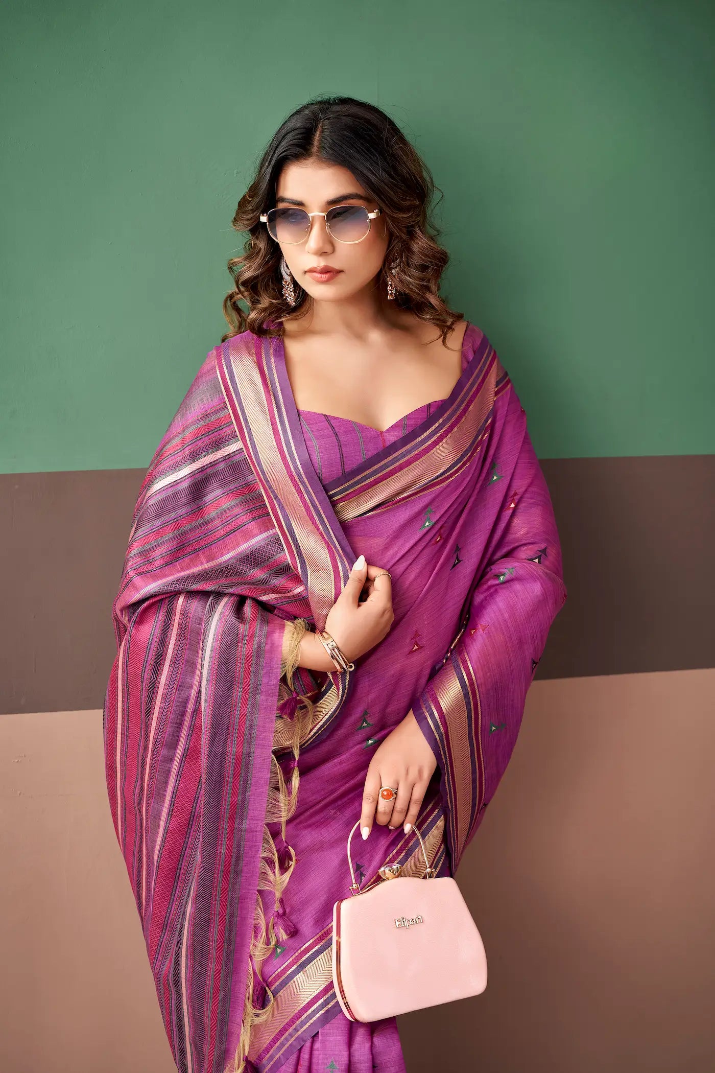 Warm Purple Cotton Weaving Saree