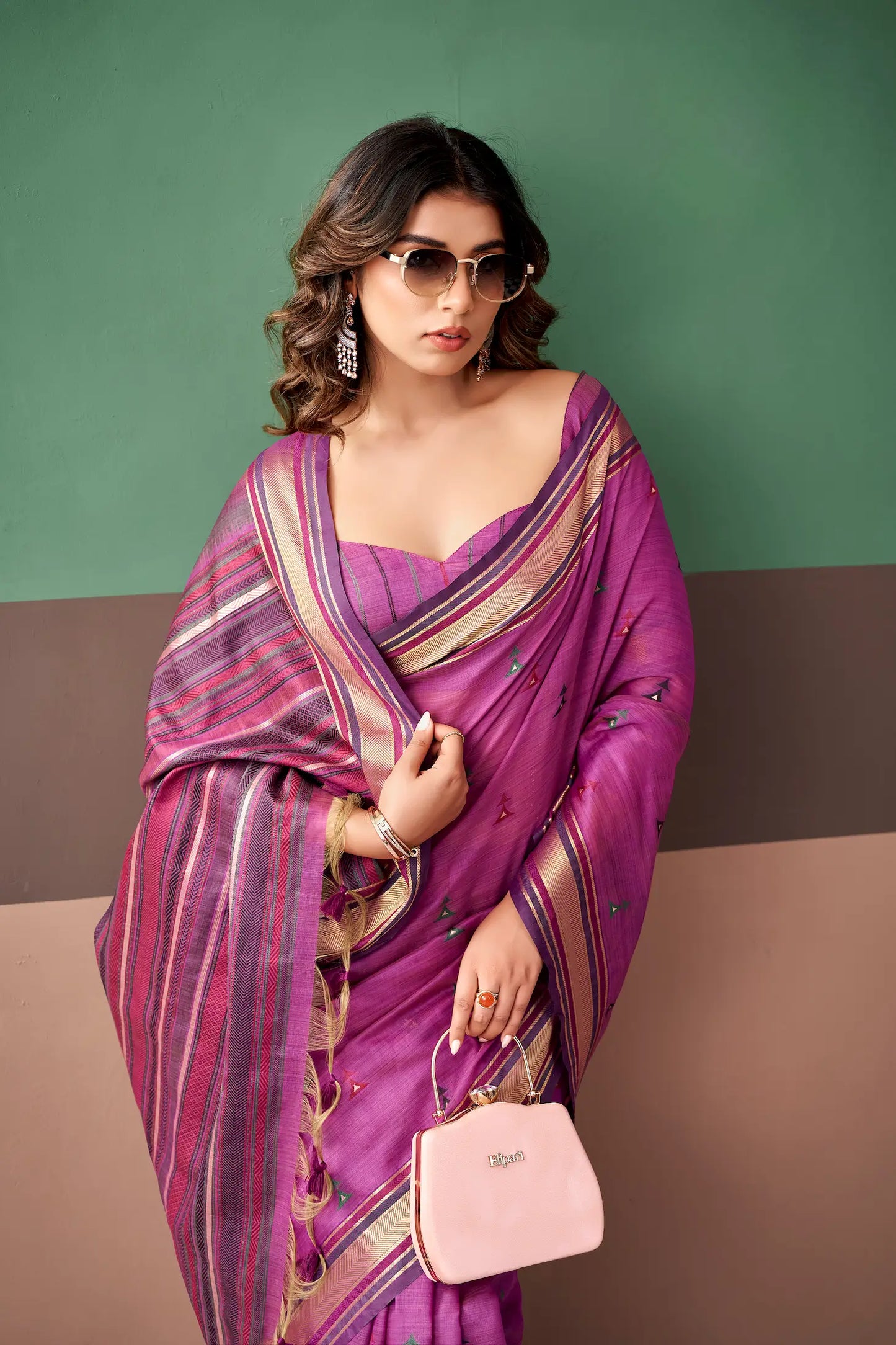 Warm Purple Cotton Weaving Saree