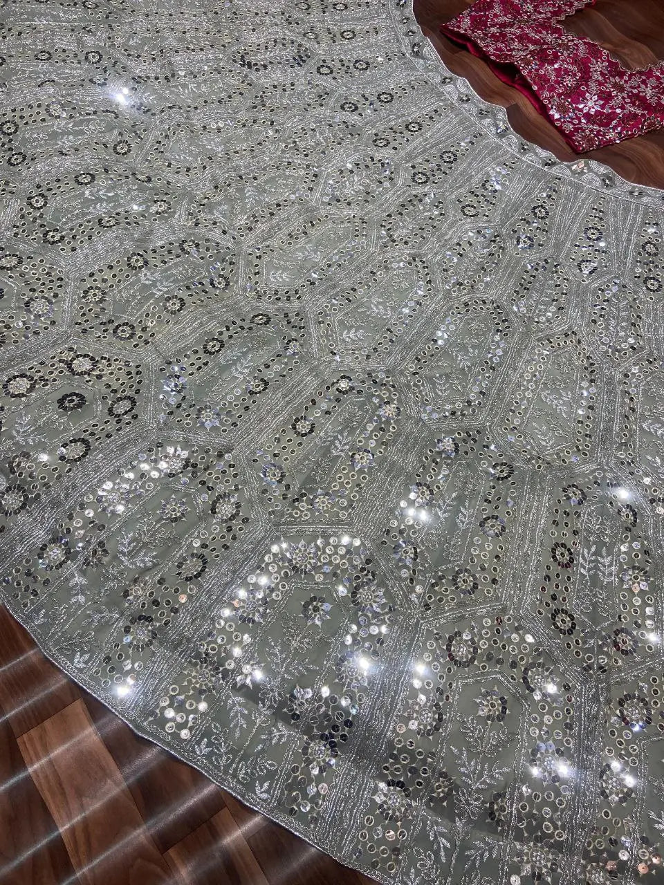 Grey And Pink Georgette Lehenga With Embroidery Coding Sequins Work