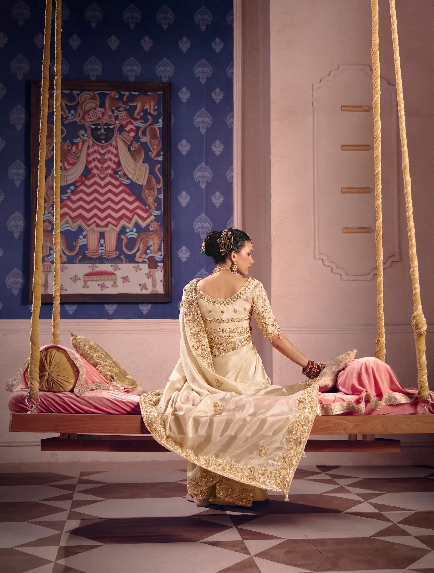 Ivory White Silk Heavy Embroidered Saree
