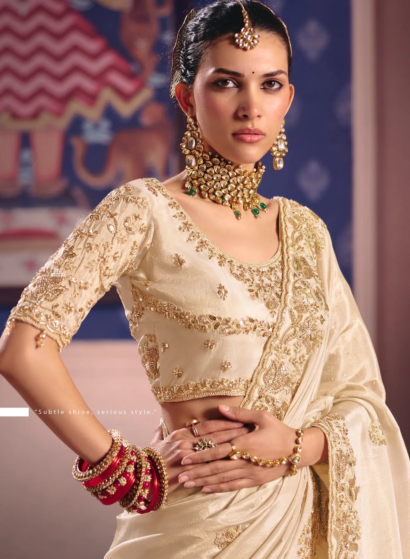 Ivory White Silk Heavy Embroidered Saree