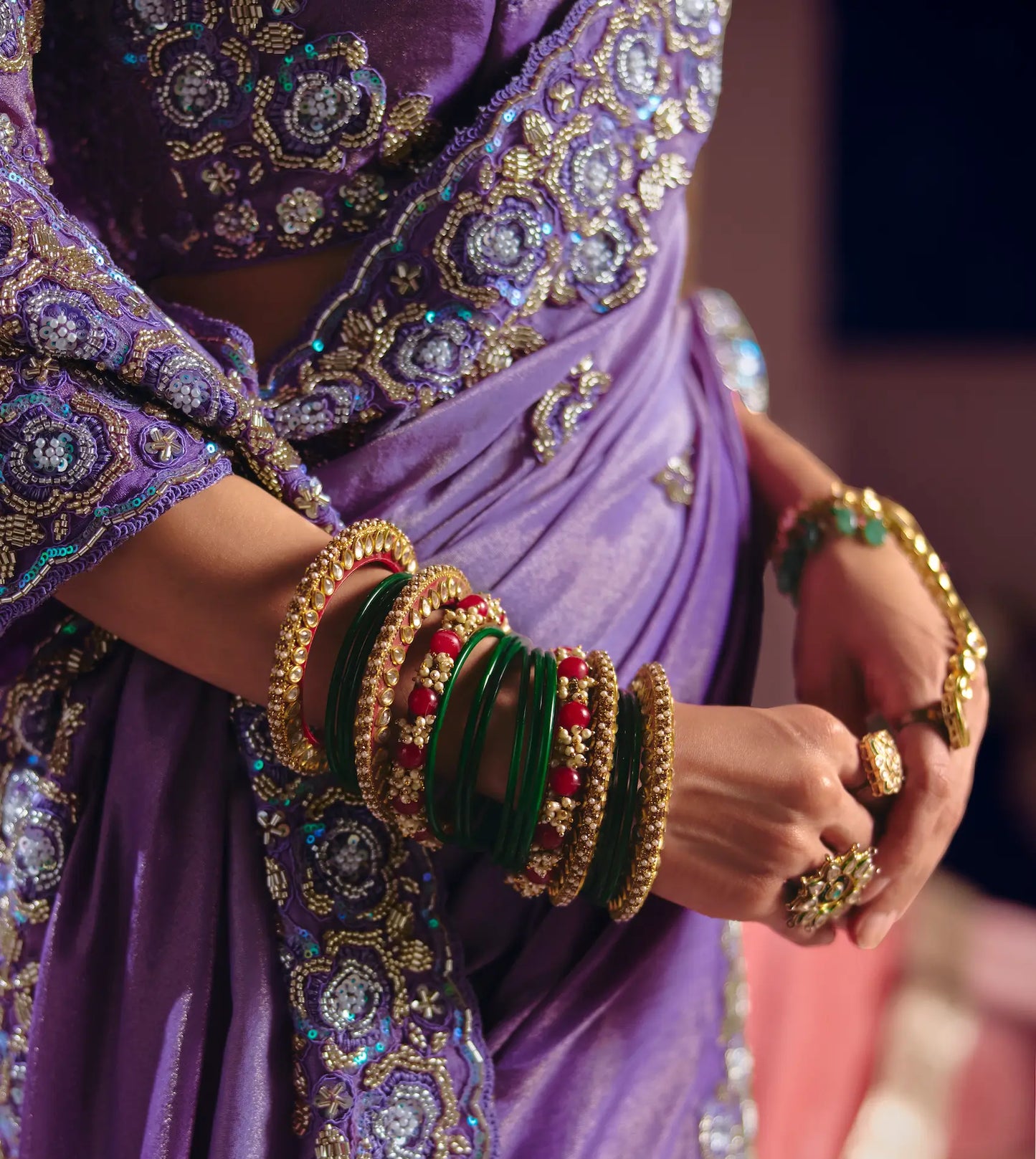 Lilac Purple Silk Heavy Embroidered Saree