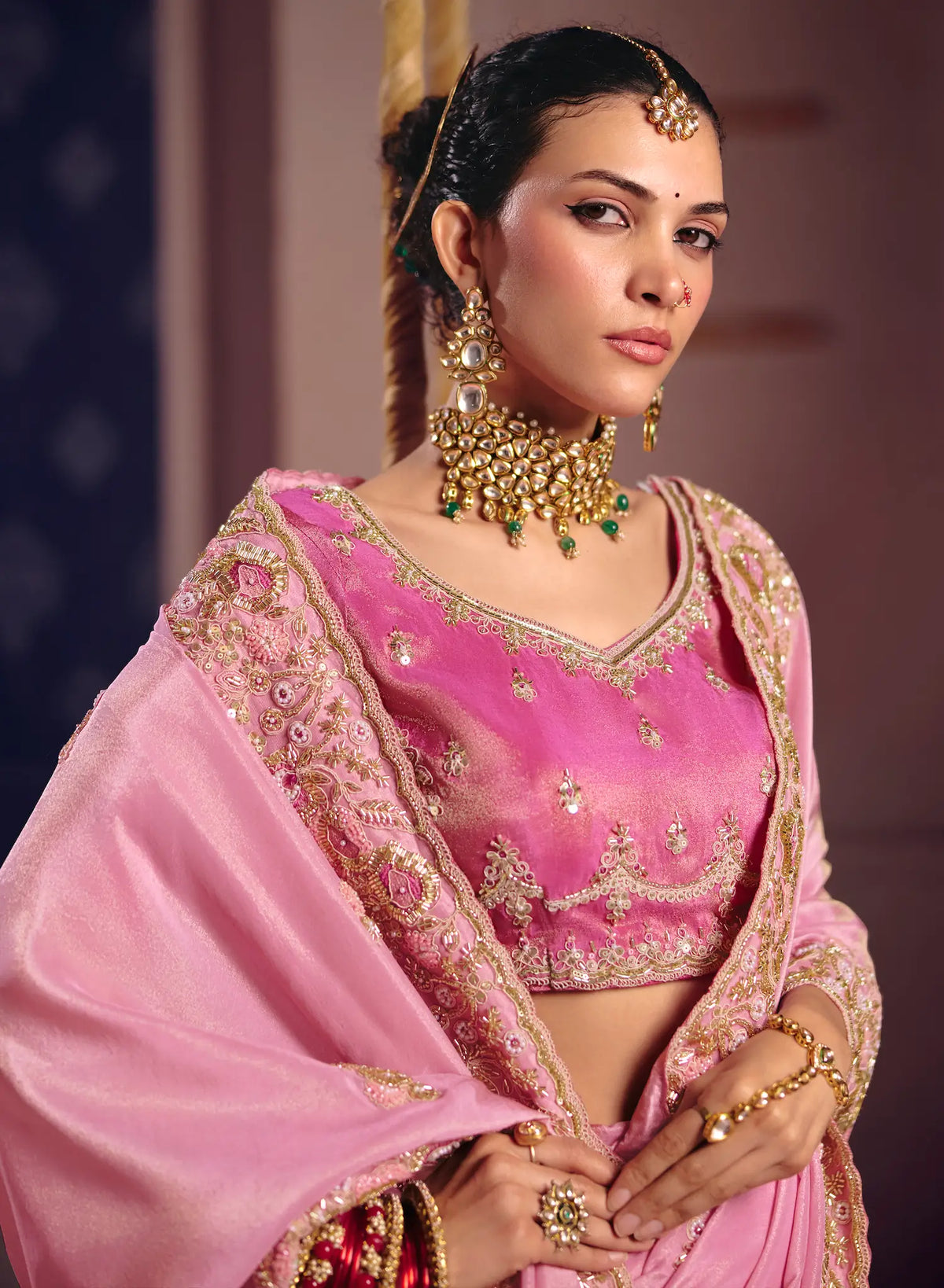 Blossom Pink Silk Heavy Embroidered Saree