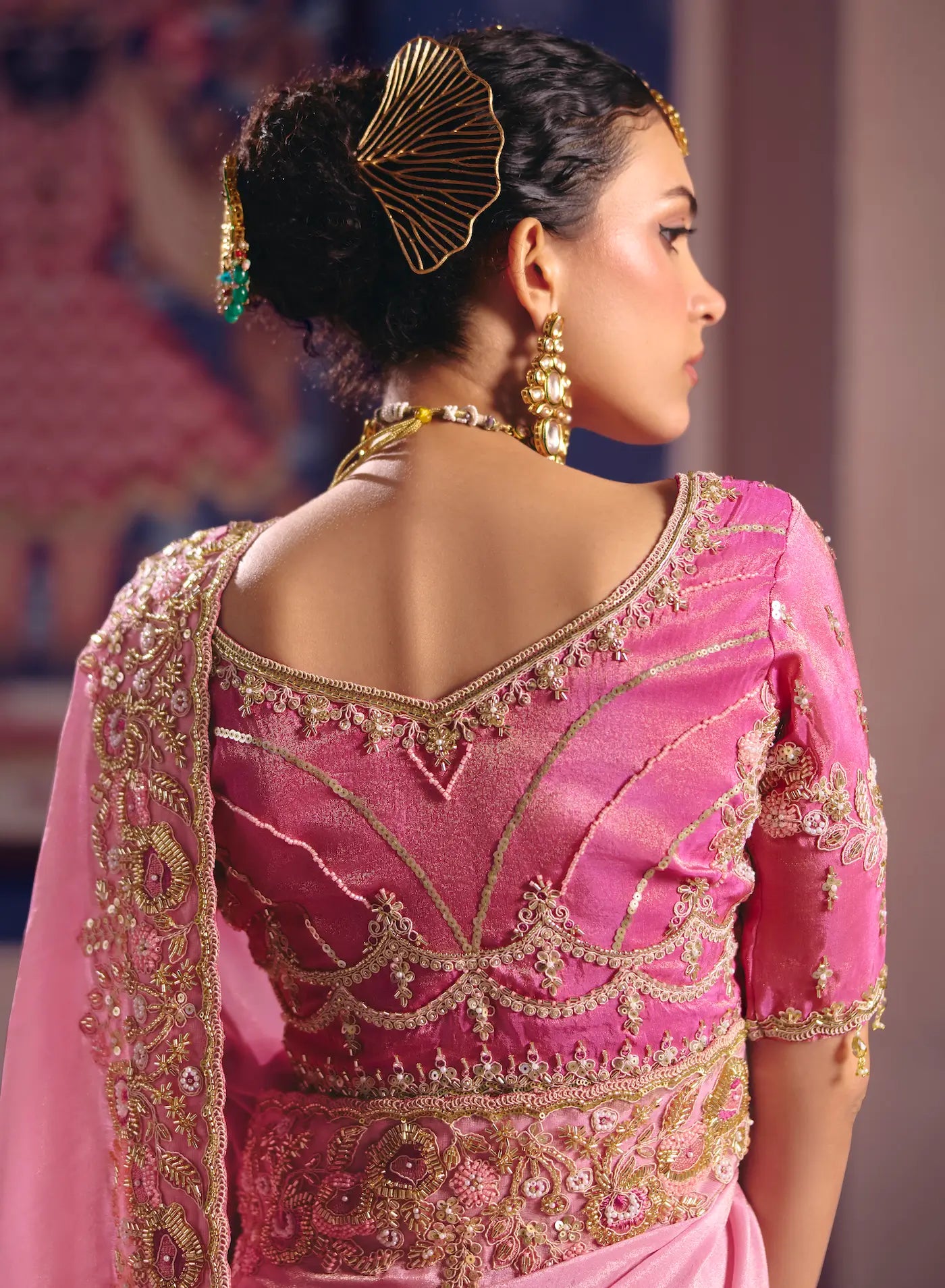 Blossom Pink Silk Heavy Embroidered Saree