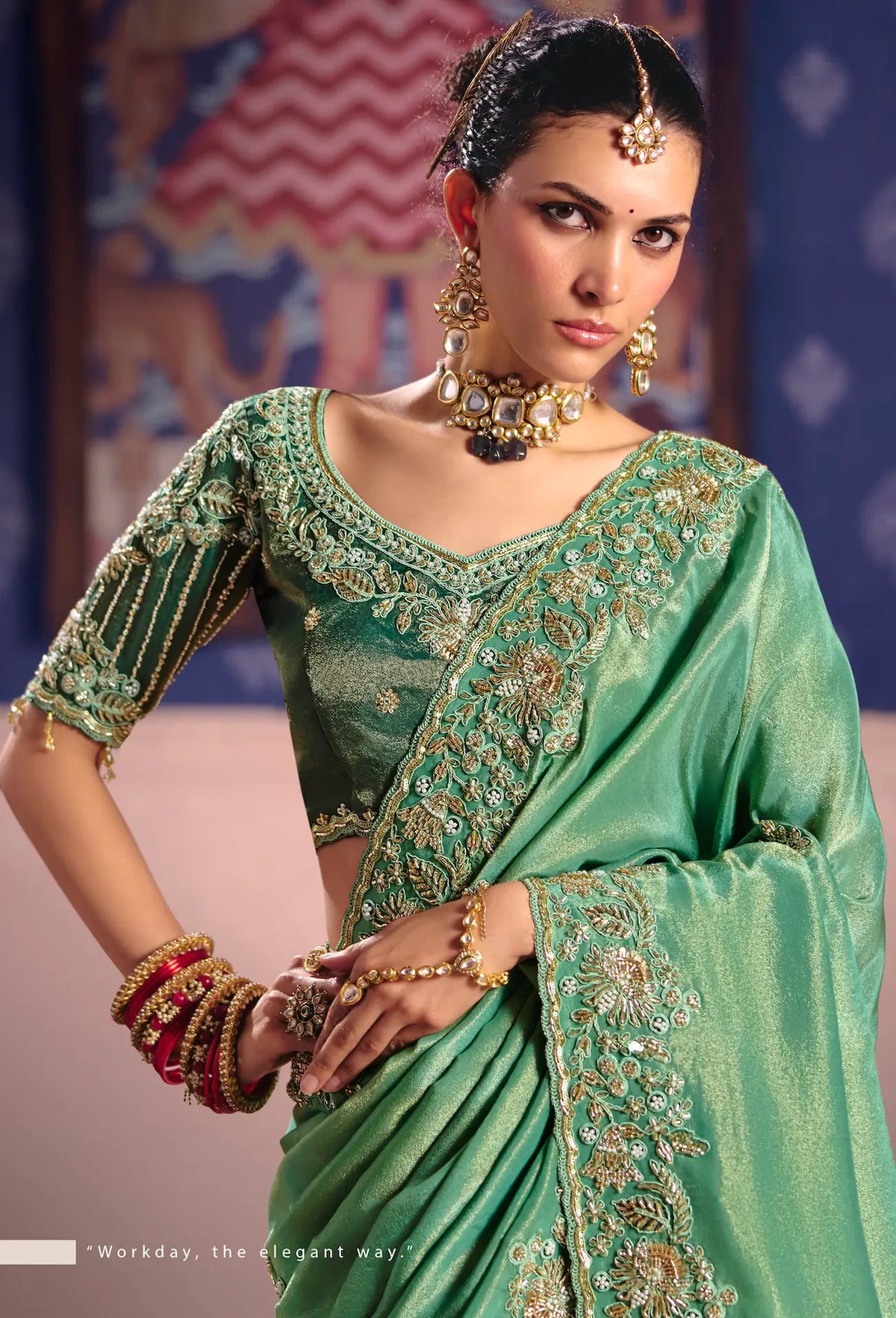 Mint Green Silk Heavy Embroidered Saree