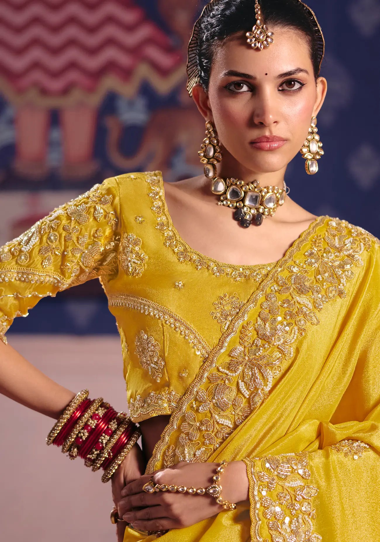 Deep Yellow Silk Heavy Embroidered Saree