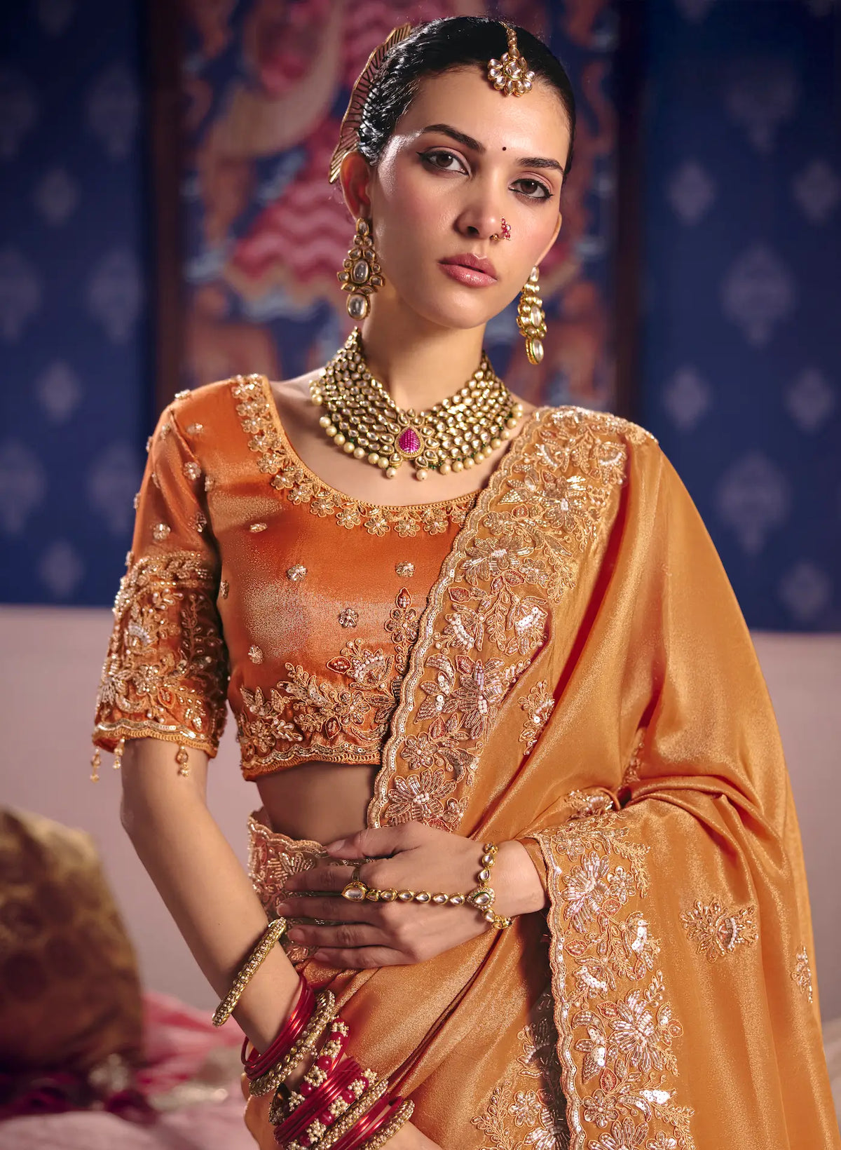 Sunrise Orange Silk Heavy Embroidered Saree