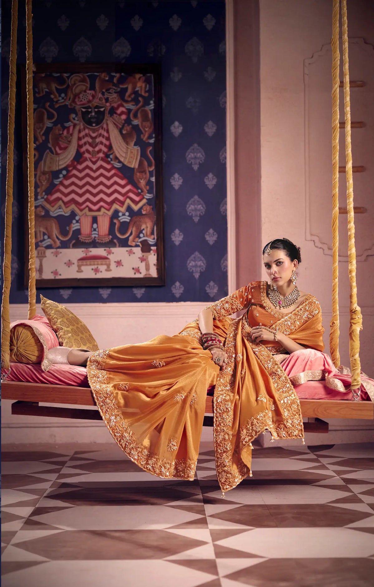 Sunrise Orange Silk Heavy Embroidered Saree