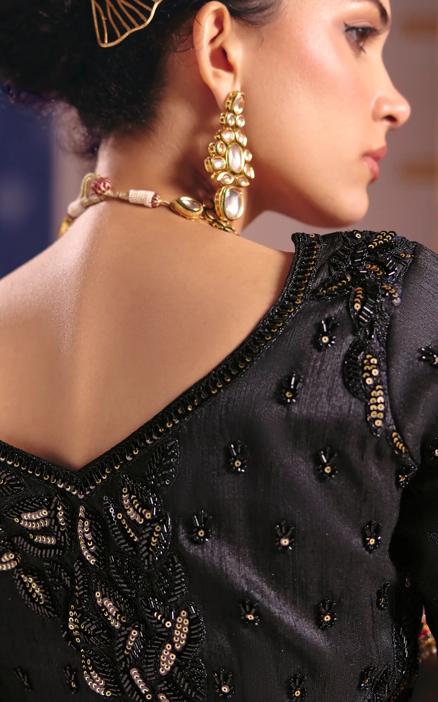 Midnight Black Silk Heavy Embroidered Saree