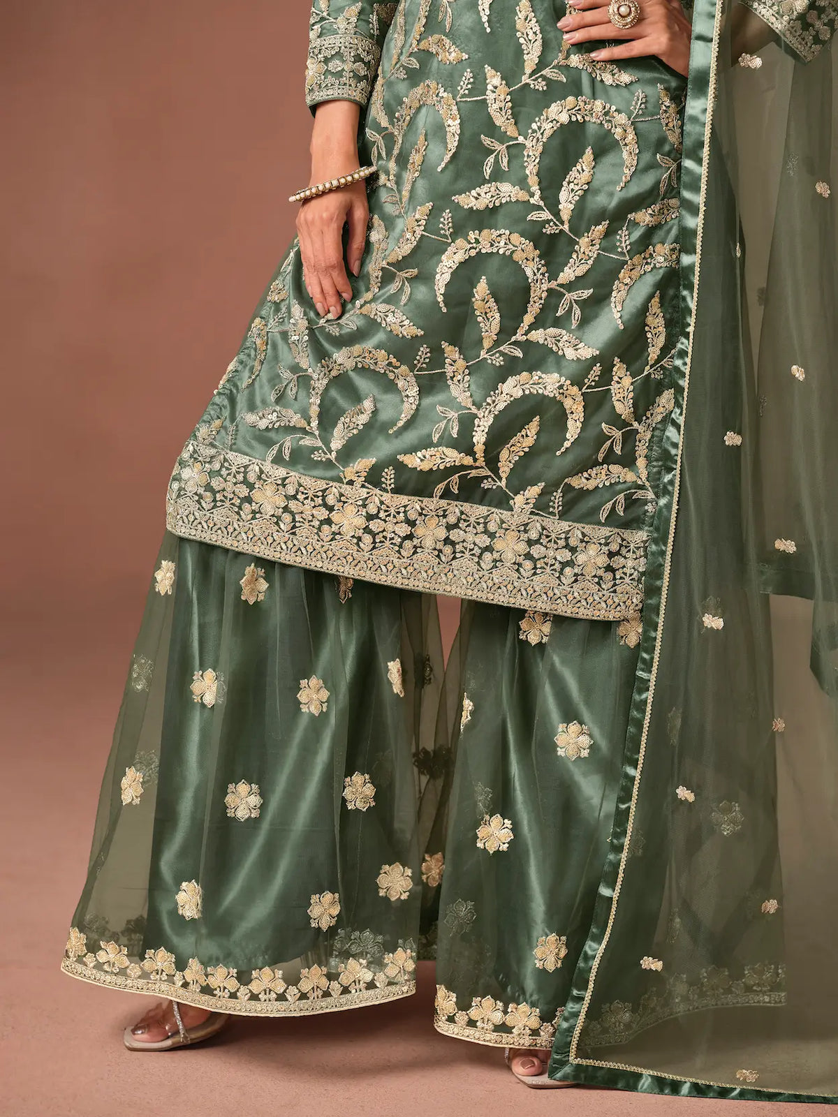 Sage Green Embroidered Salwar Suit