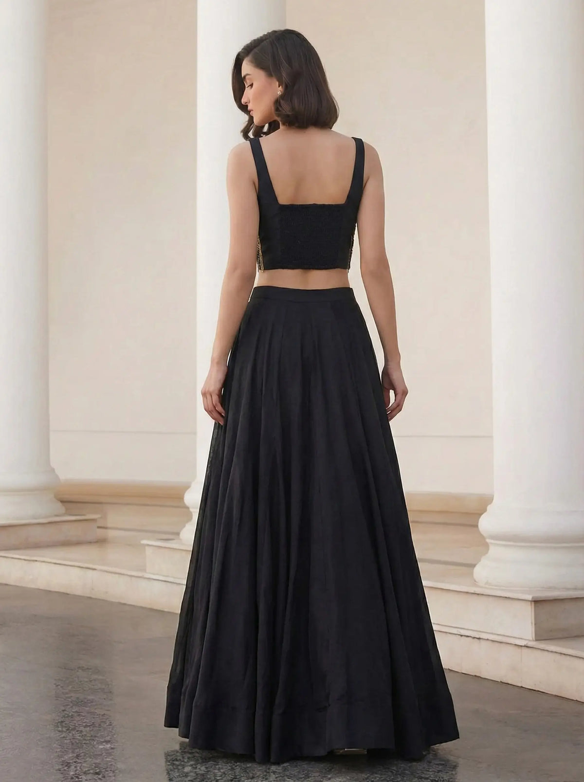Designer Black Silk Beaded Indo Western