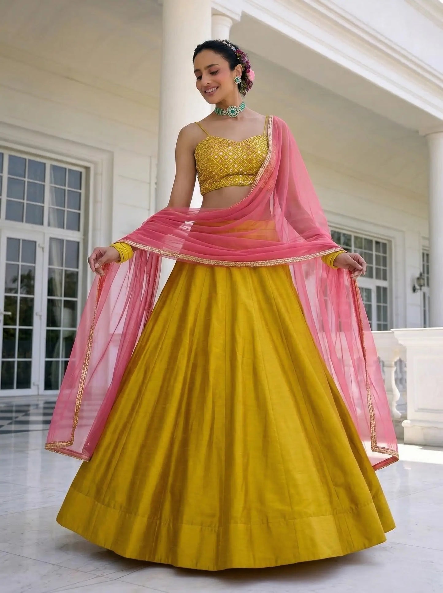 Sunlit Yellow Embroidered Silk Lehenga