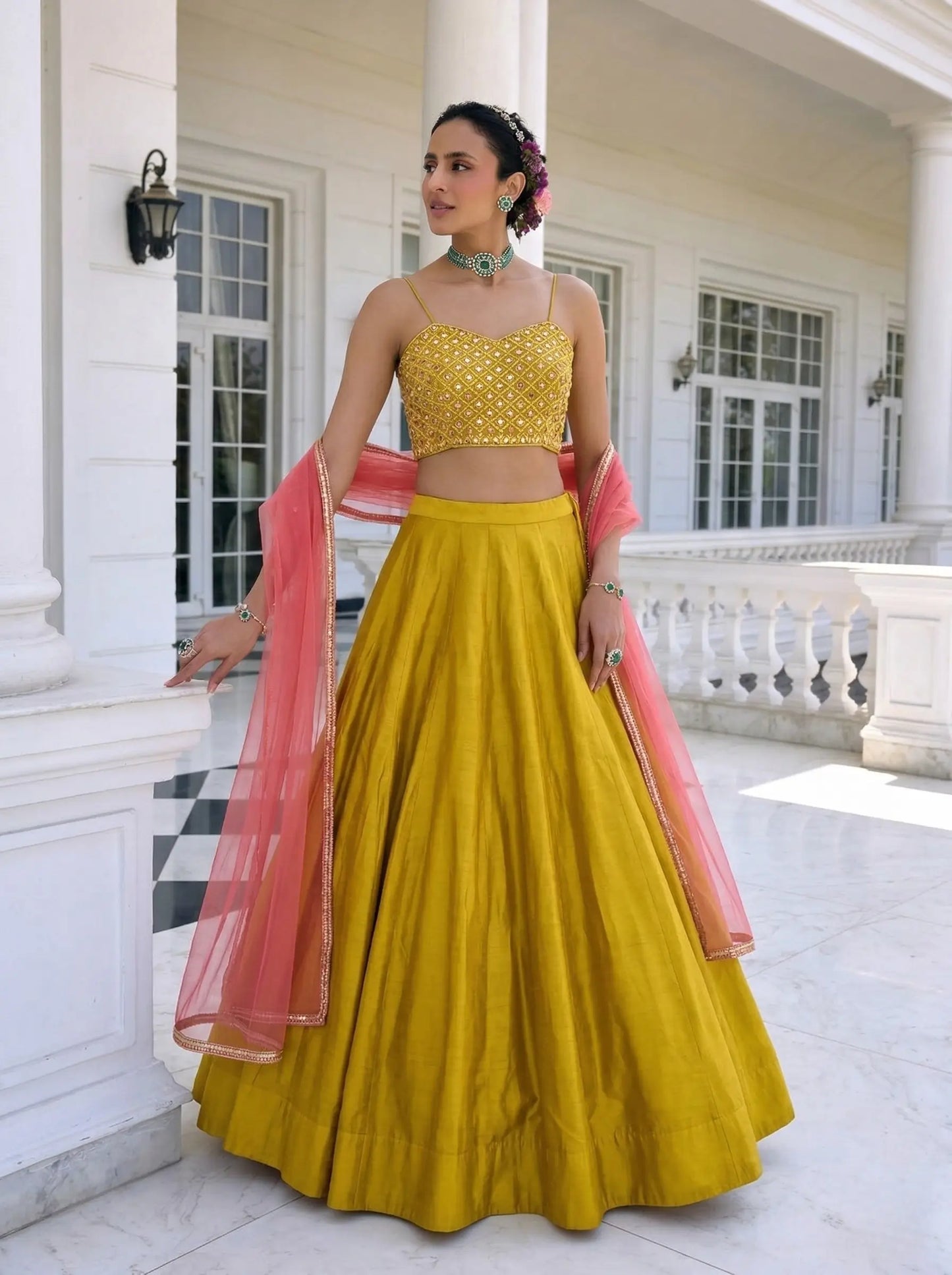 Sunlit Yellow Embroidered Silk Lehenga