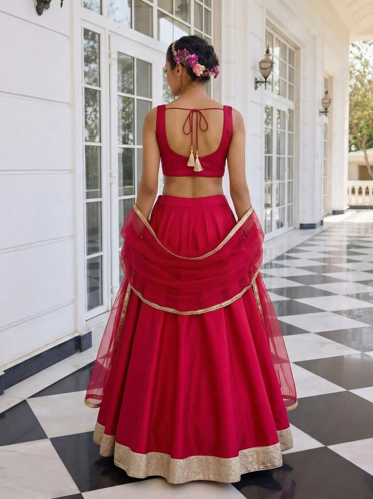Paprika Red Embroidered Silk Lehenga