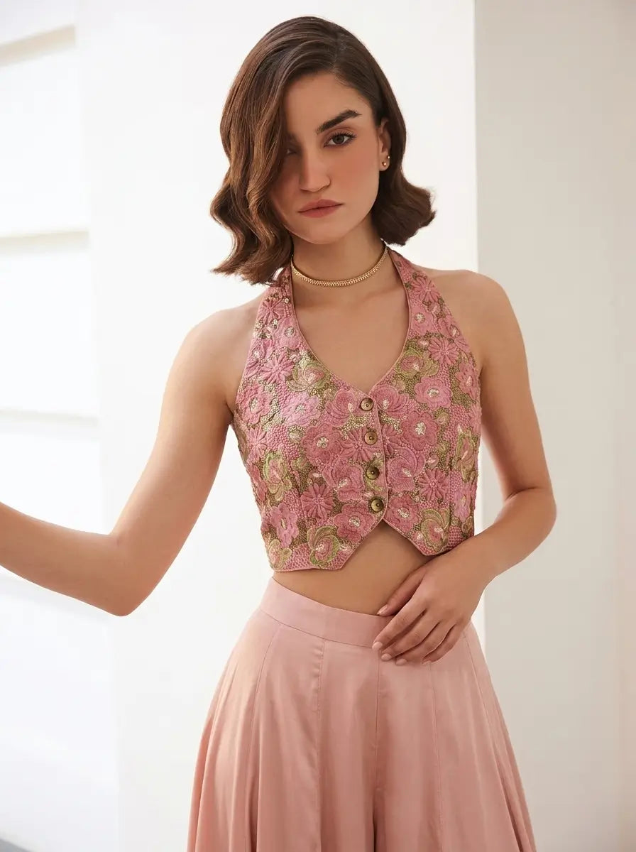 Blush Rose Silk Palazzo Co-Ord Set