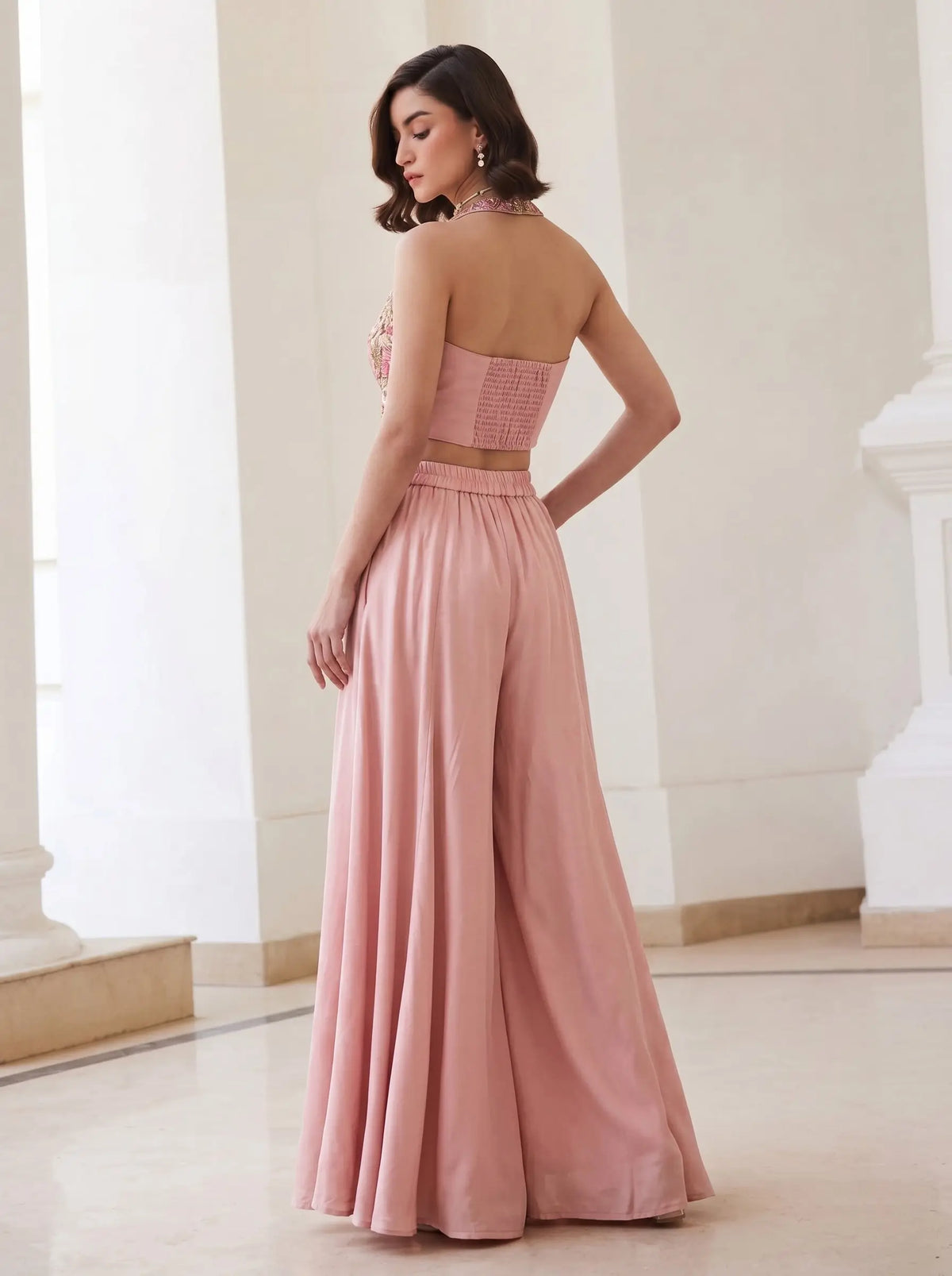 Blush Rose Silk Palazzo Co-Ord Set