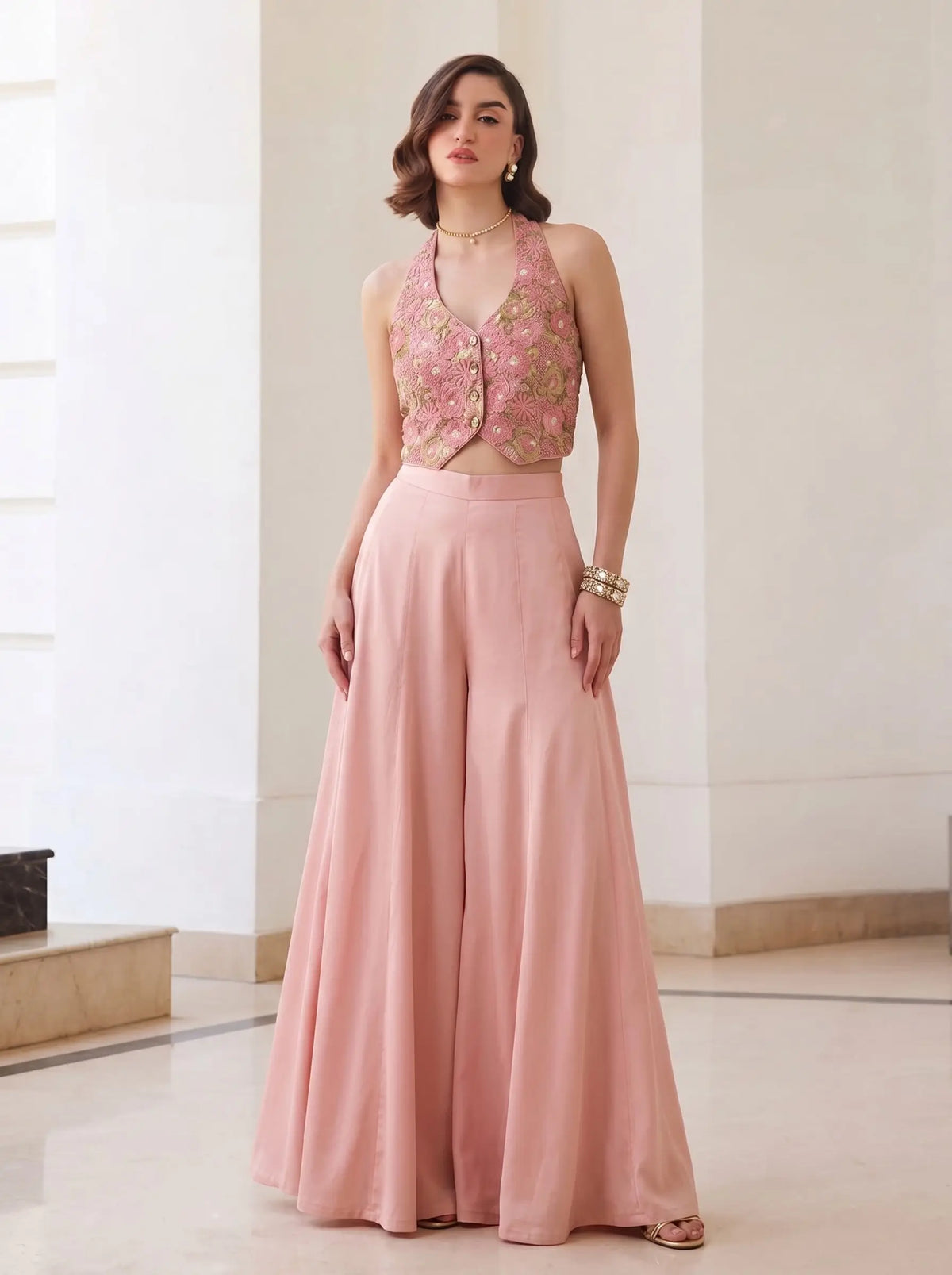 Blush Rose Silk Palazzo Co-Ord Set
