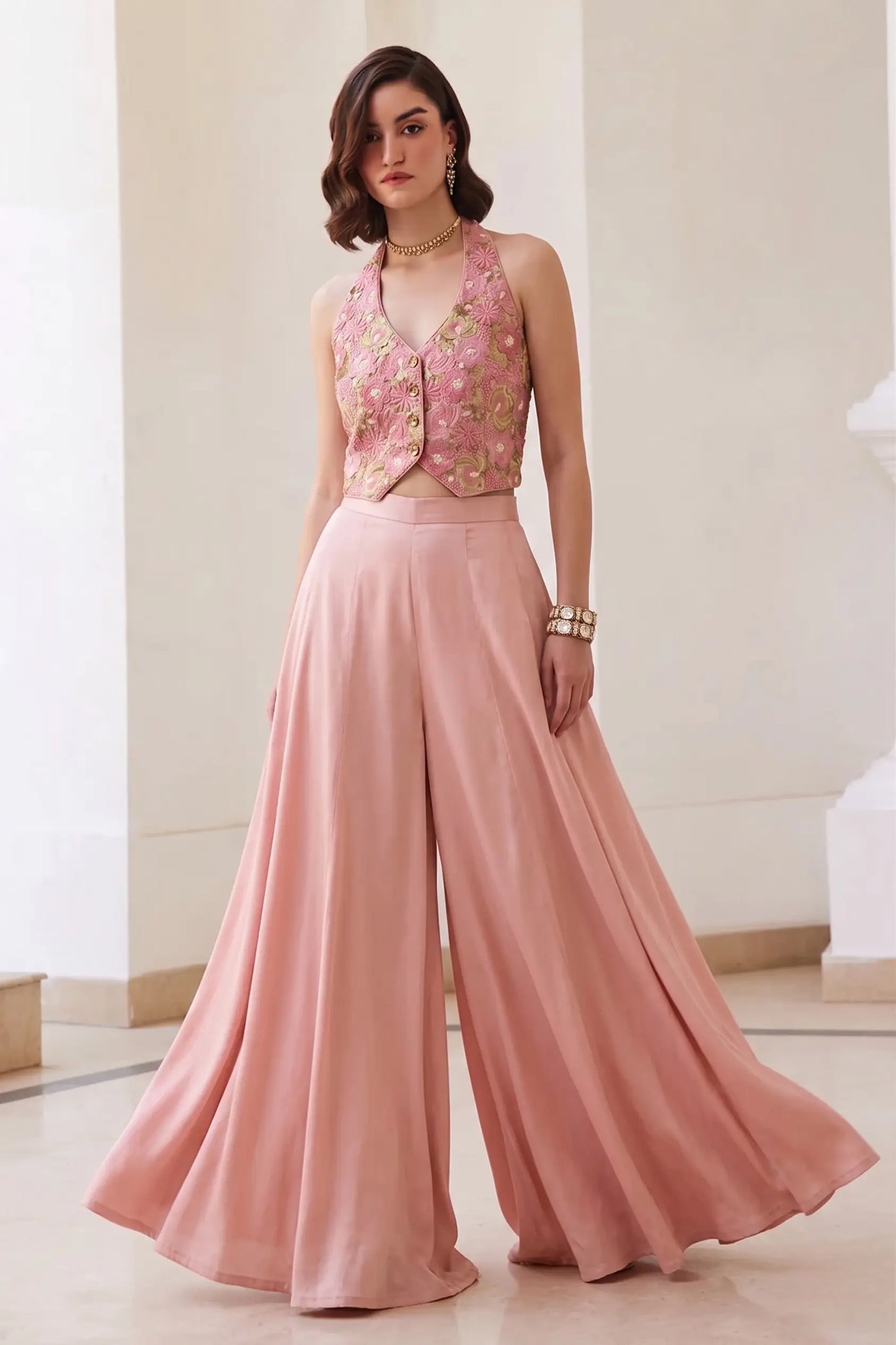Blush Rose Silk Palazzo Co-Ord Set