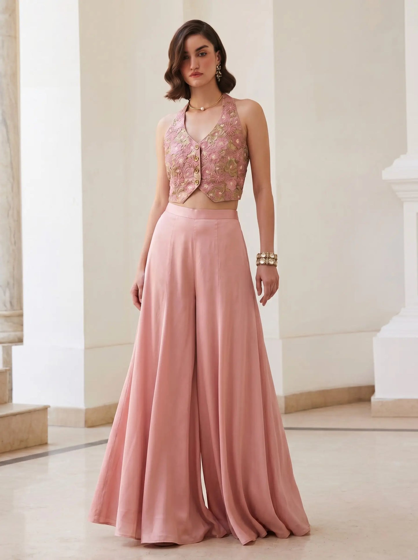 Blush Rose Silk Palazzo Co-Ord Set