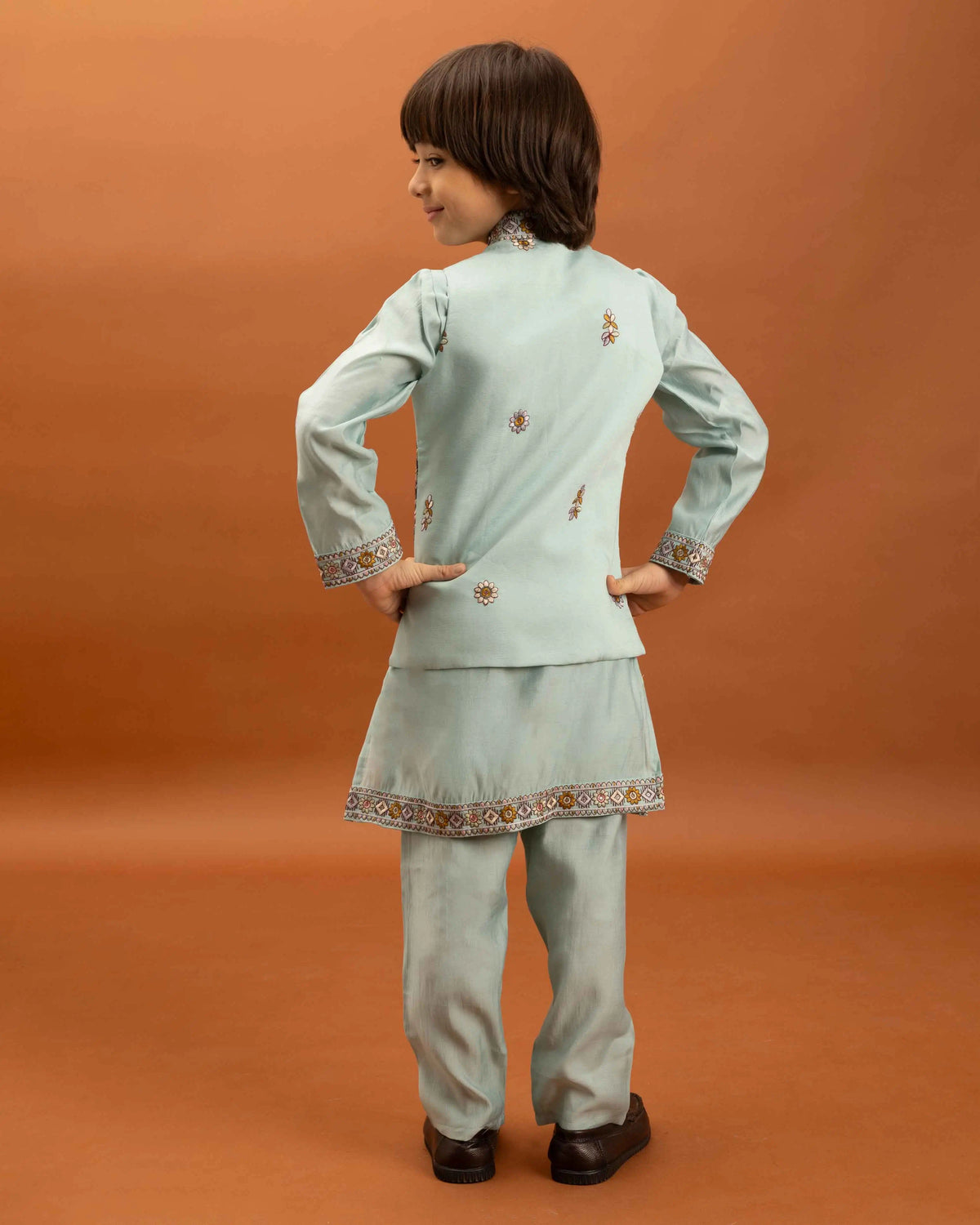 Sky Kurta Set With Thread Sequins Embroidery Work Koti